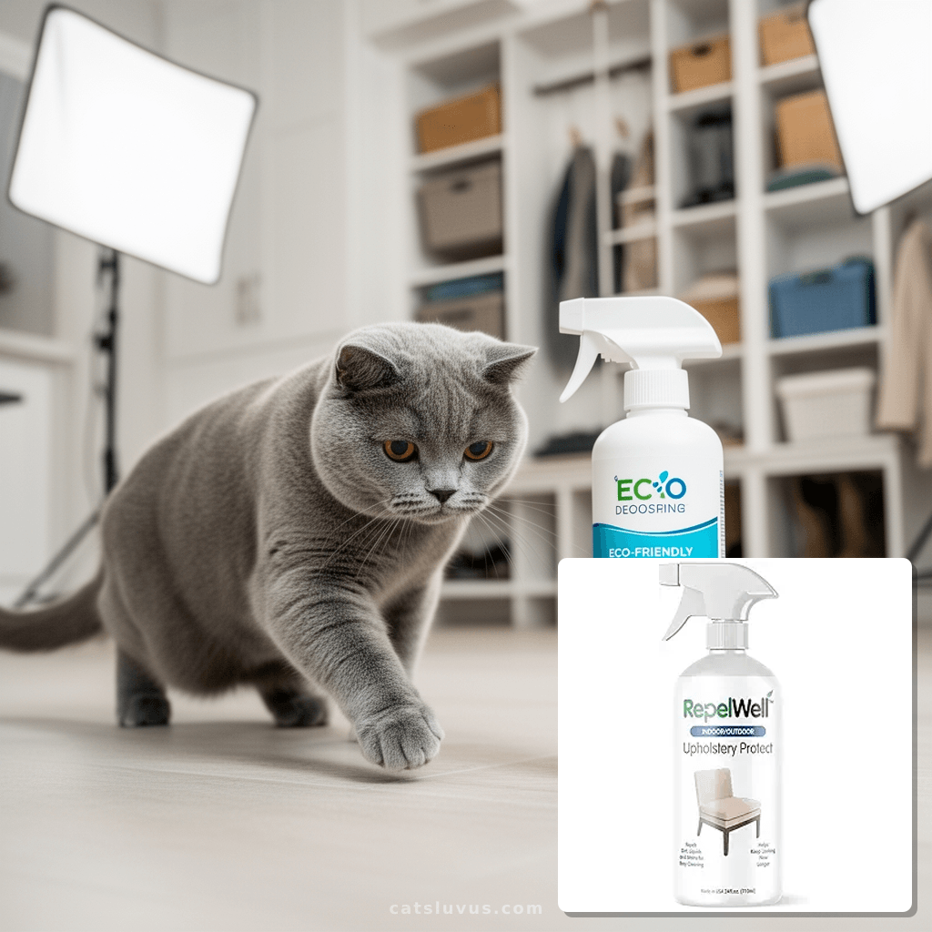 Eco-Friendly Upholstery Protect Stain & Water Repellent with cat - professional product lifestyle photo