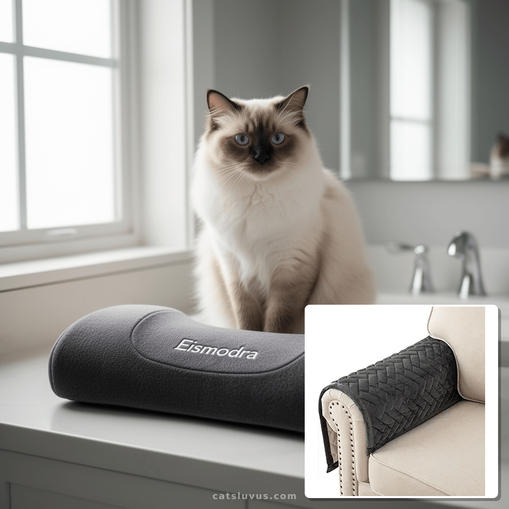Eismodra Armrest Couch /Sofa /Backrest Covers with cat - professional product lifestyle photo