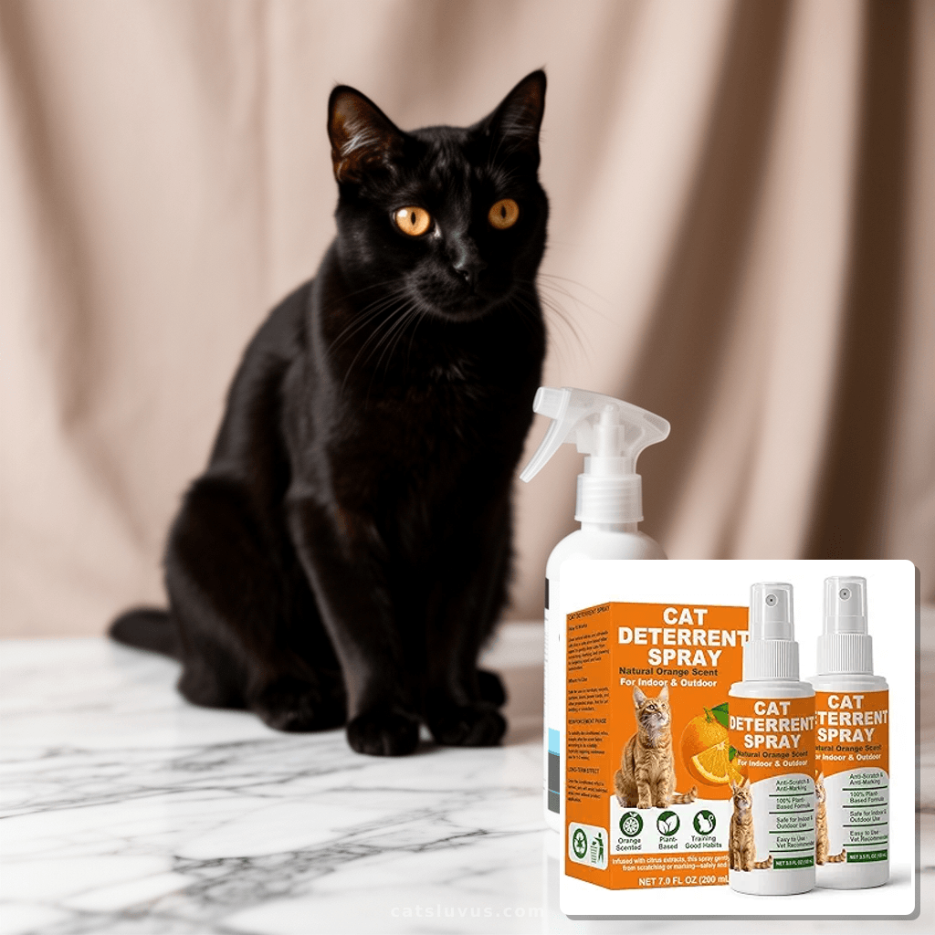 Cat Deterrent Spray with cat - professional product lifestyle photo