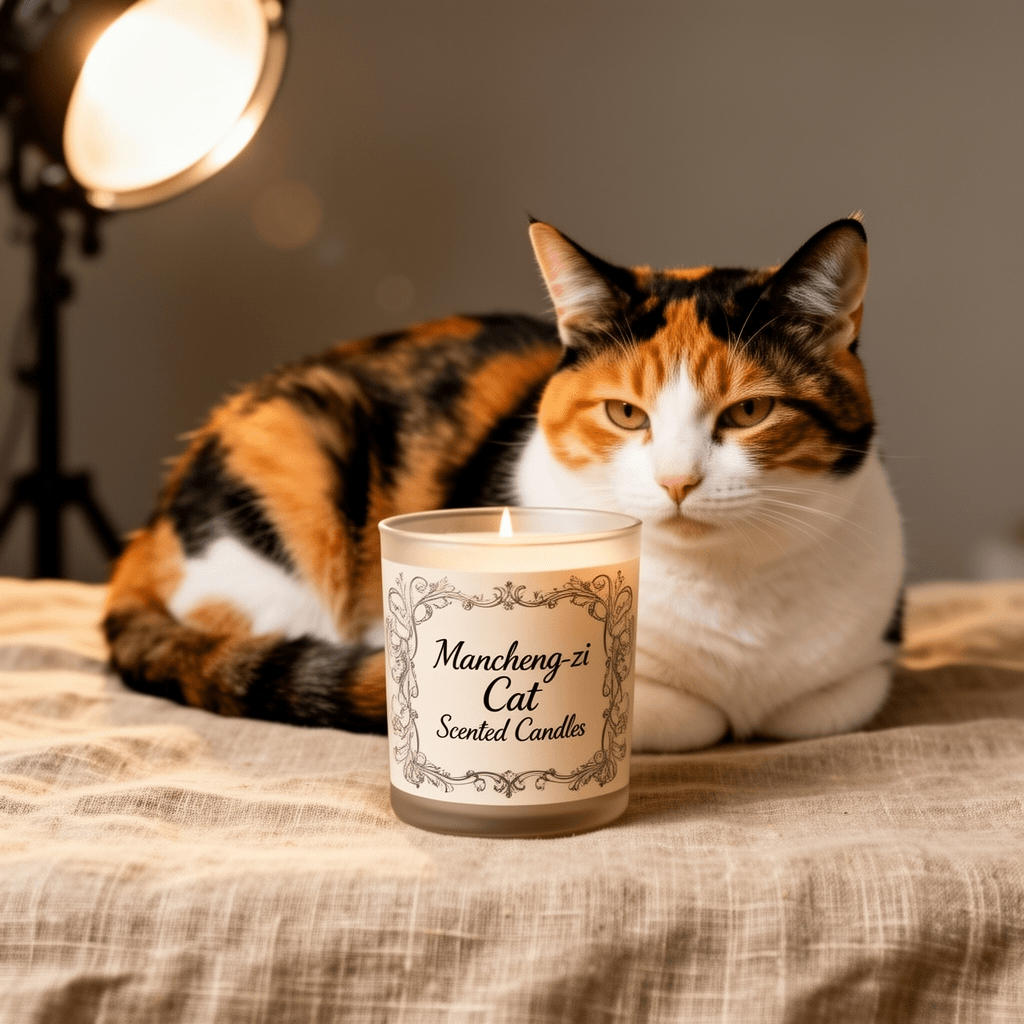 Mancheng-zi Cat Scented Candles with cat - professional product lifestyle photo