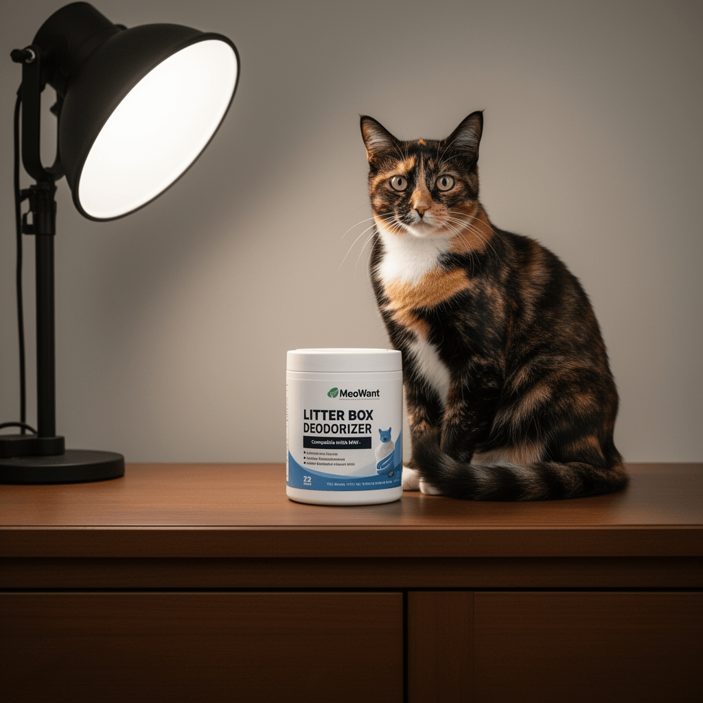 12 Pack Litter Box Deodorizer Compatible with MeoWant MW- with cat - professional product lifestyle photo