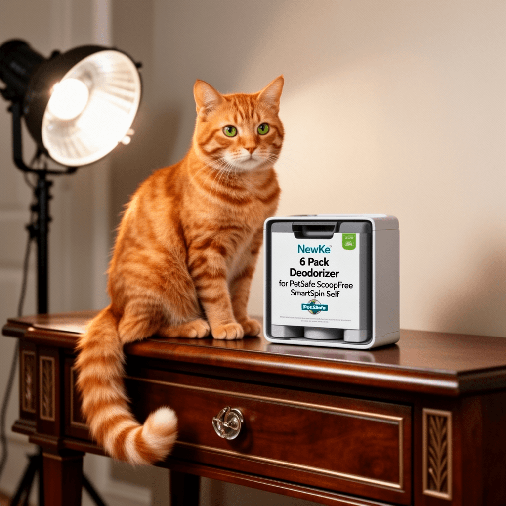NewKe 6 Pack Deodorizer for PetSafe ScoopFree SmartSpin Self with cat - professional product lifestyle photo