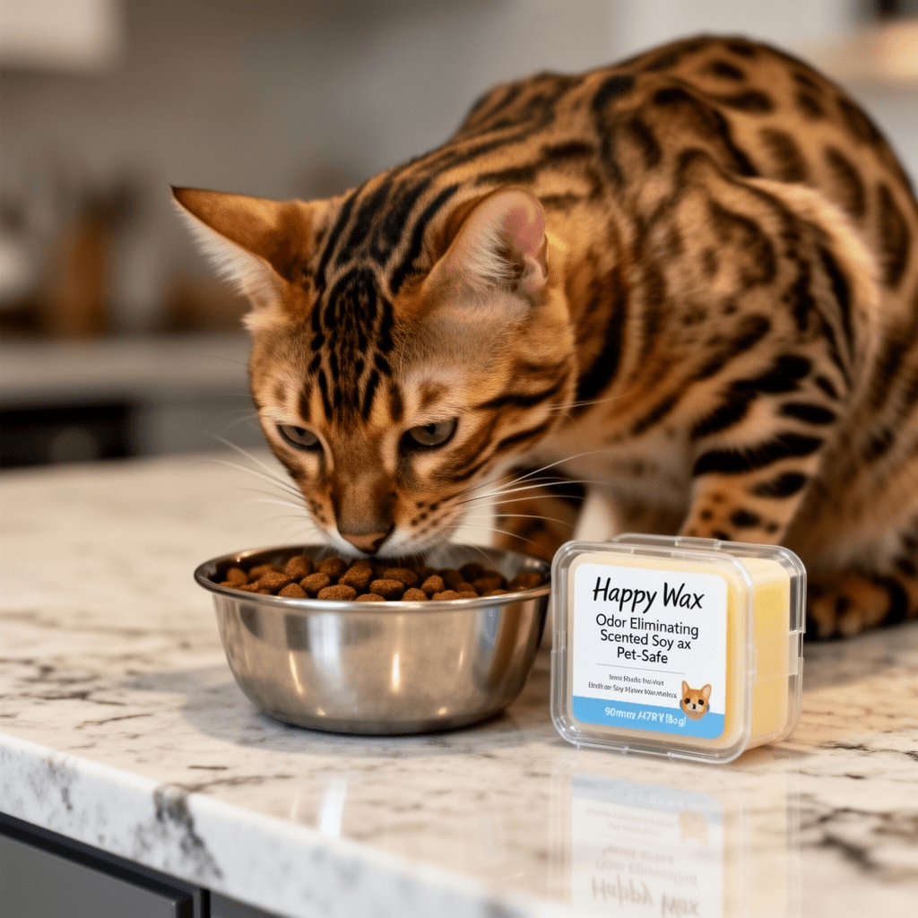 Happy Wax Odor Eliminating Scented Soy Wax Melts – Pet-Safe with cat - professional product lifestyle photo