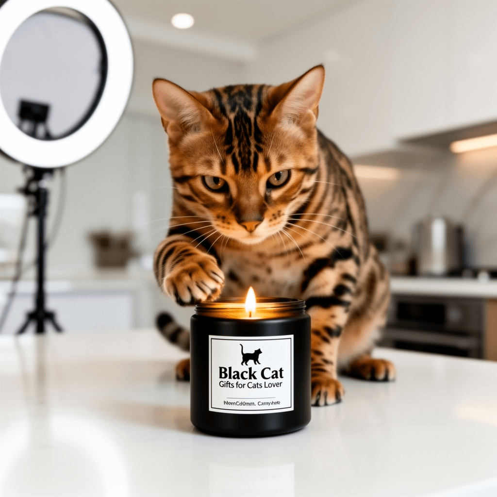 Black Cat Candle Gifts for Cats Lover with cat - professional product lifestyle photo