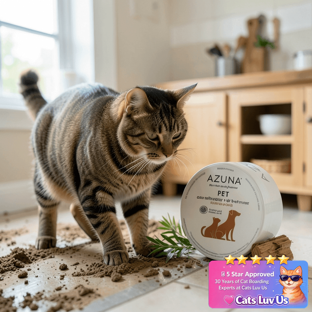 Azuna Pet Odor Eliminator for Strong Odor Gel | Plant with cat - professional product lifestyle photo