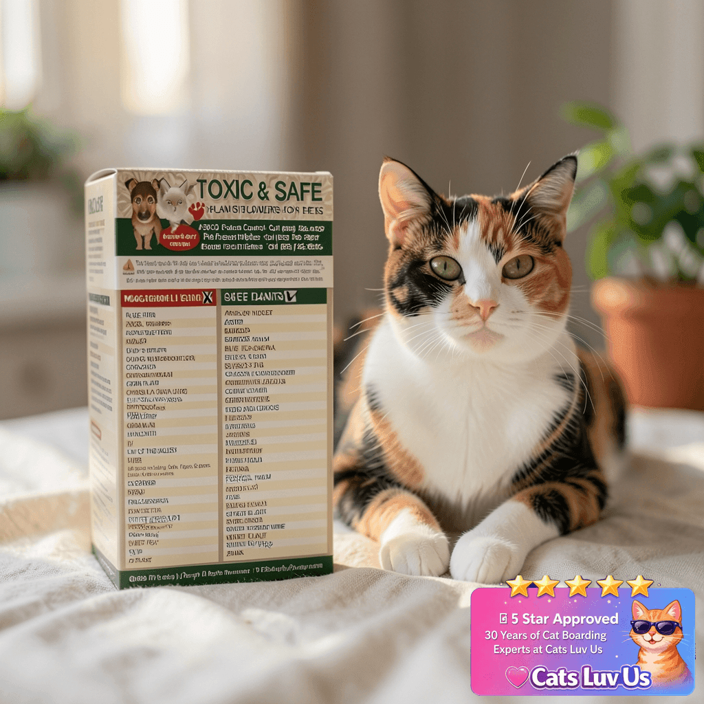 Magnetic List Toxic Safe Plants Flowers for Pets - Dog Cat with cat - professional product lifestyle photo