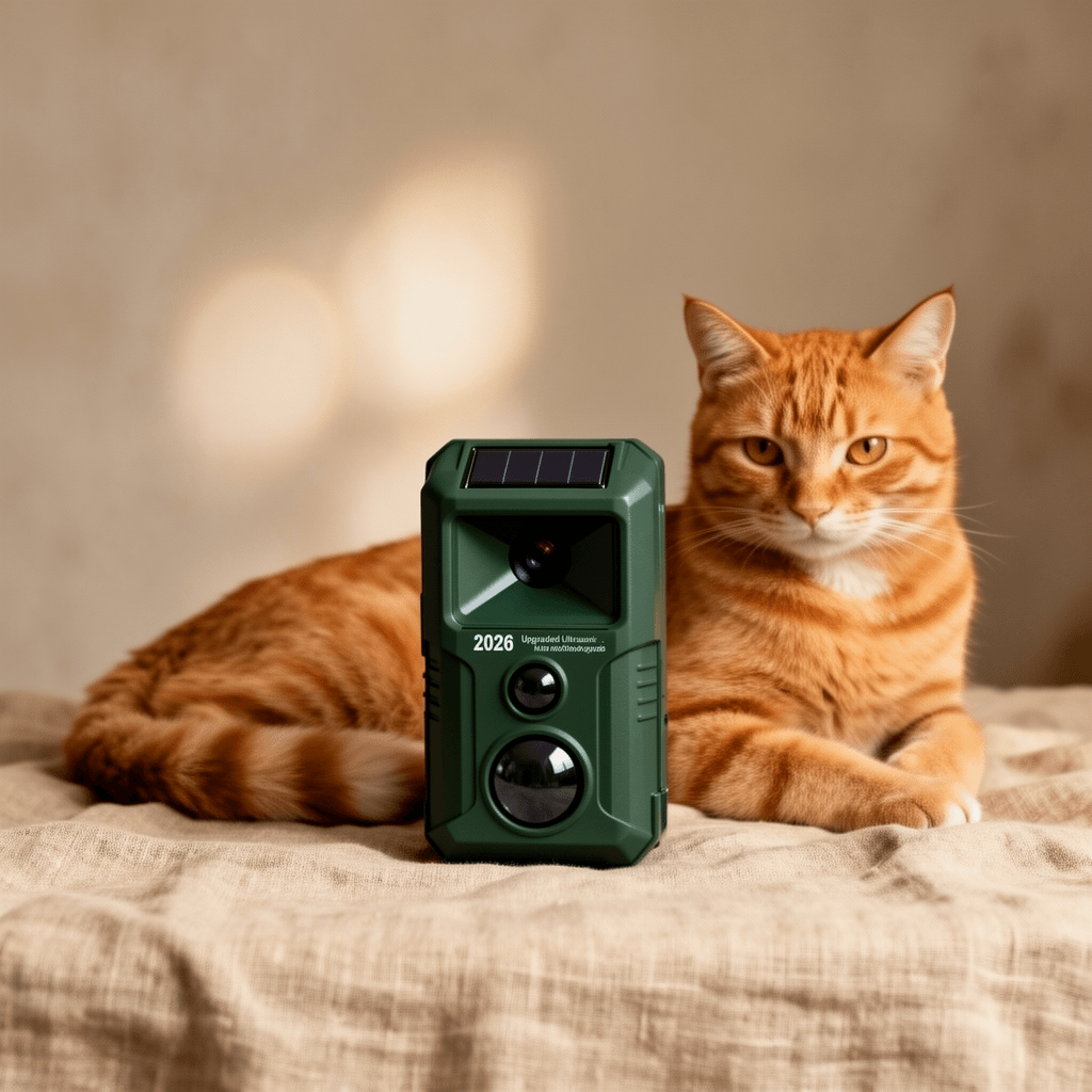 2026 Upgraded Ultrasonic Solar Animal Repellent Outdoor with cat - professional product lifestyle photo