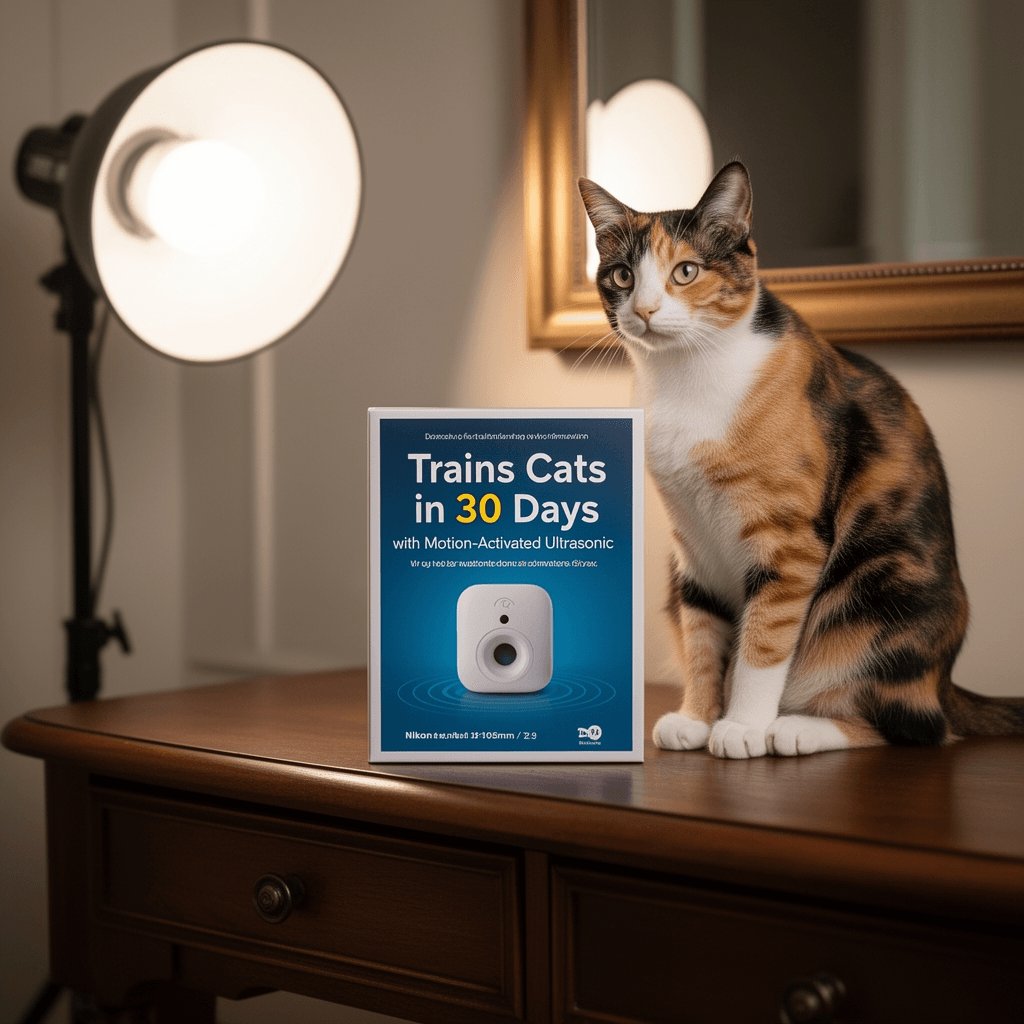 Trains Cats in 30 Days with Motion-Activated Ultrasonic with cat - professional product lifestyle photo