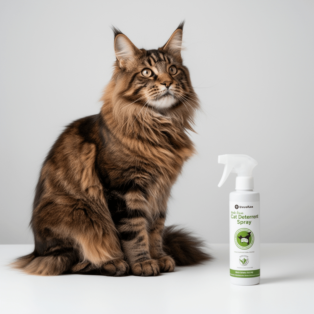 Natural Cat Deterrent Spray with cat - professional product lifestyle photo