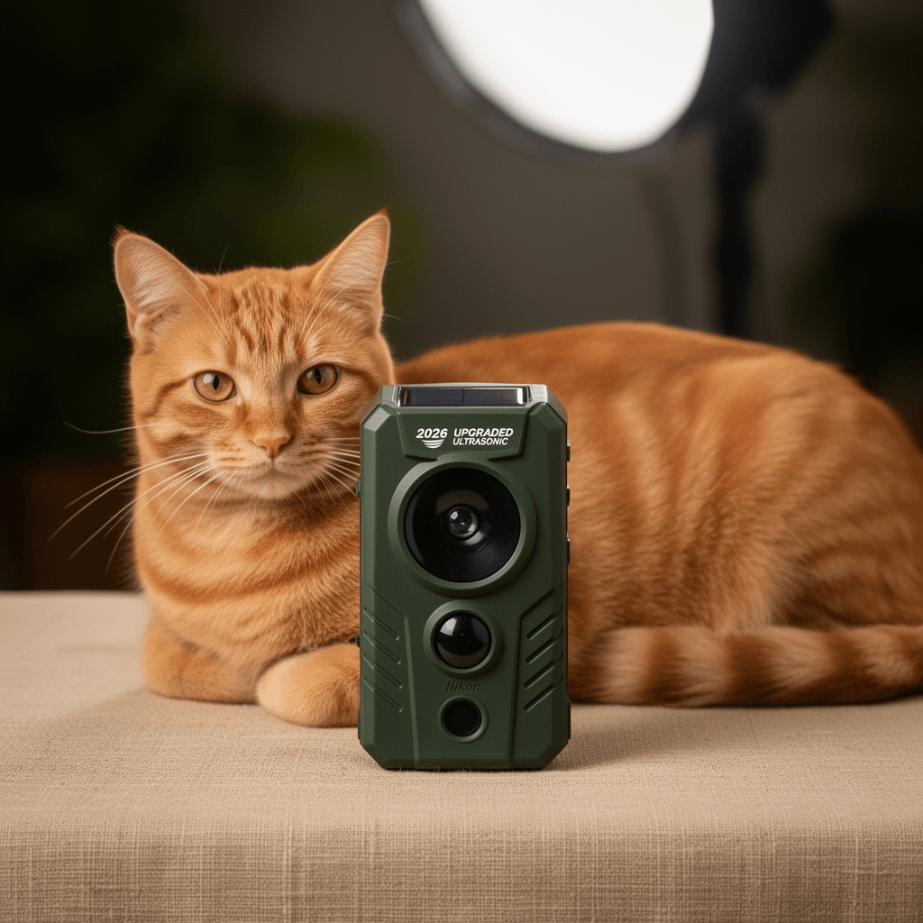 2026 Upgraded Ultrasonic Solar Animal Repellent Outdoor with cat - professional product lifestyle photo