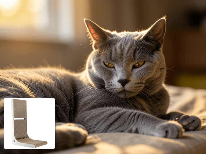 Cat owner reviewing cat scratching pads and posts for anxious cats options for their pet in 2026