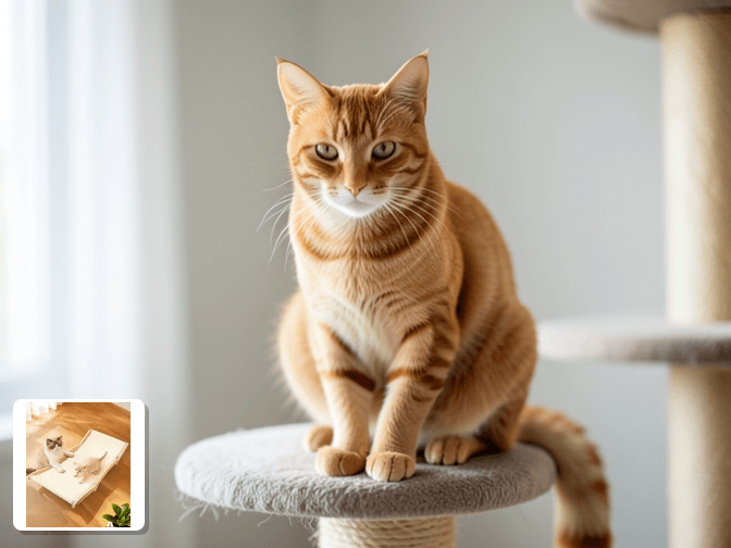 Cat owner reviewing cat scratching pads and posts for senior cats options for their pet in 2026