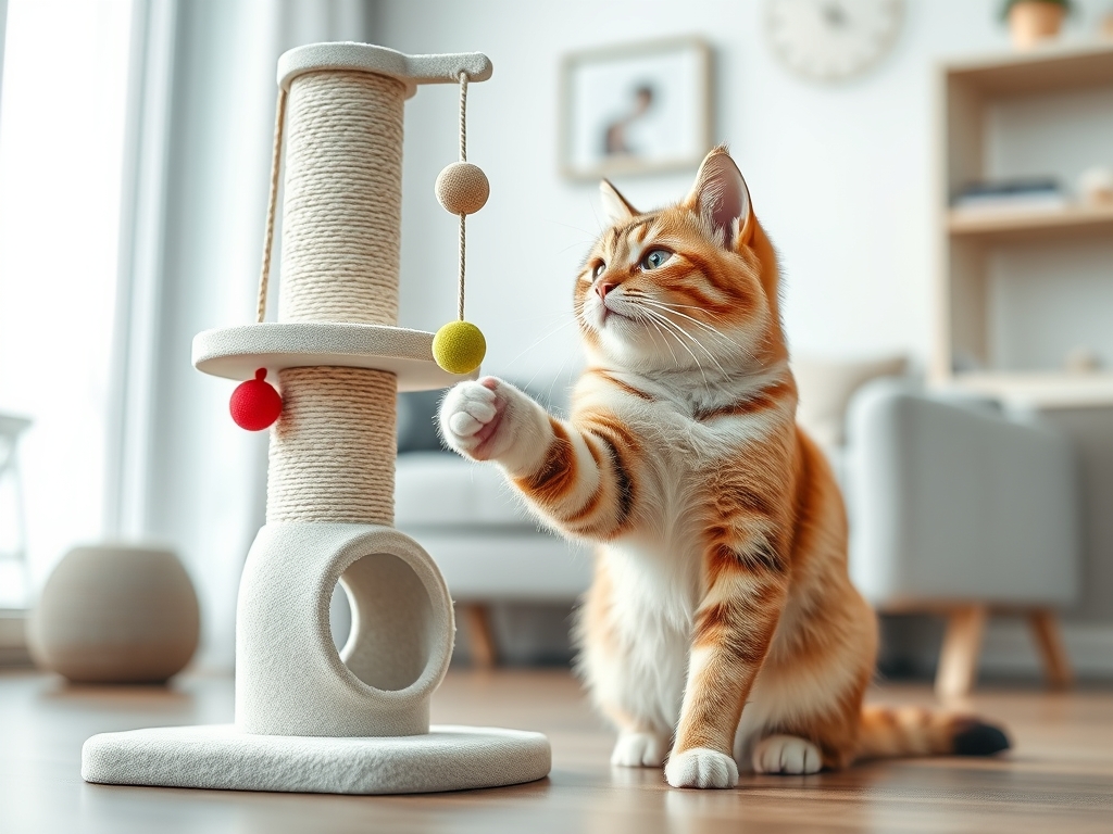 cat scratching post with dangling toy - cat scratching posts pads guide hero image