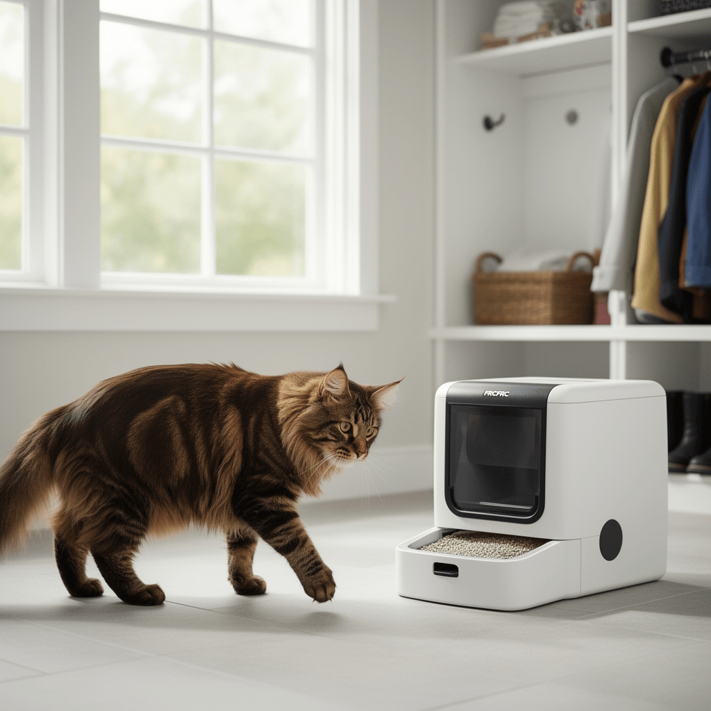 FRCFRC Automatic Cat Litter Box Self Cleaning - App Control with cat - professional product lifestyle photo