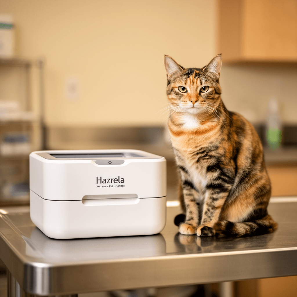 Hazrela Automatic Cat Litter Box with cat - professional product lifestyle photo