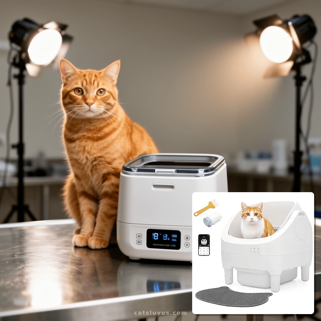 Open-Top Automatic Cat Litter Box - Self-Cleaning with Smart with cat - professional product lifestyle photo