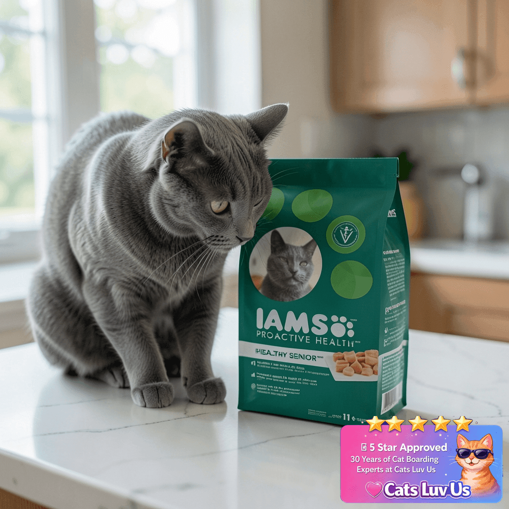 Iams Health Senior Dry Cat Food with cat - professional product lifestyle photo