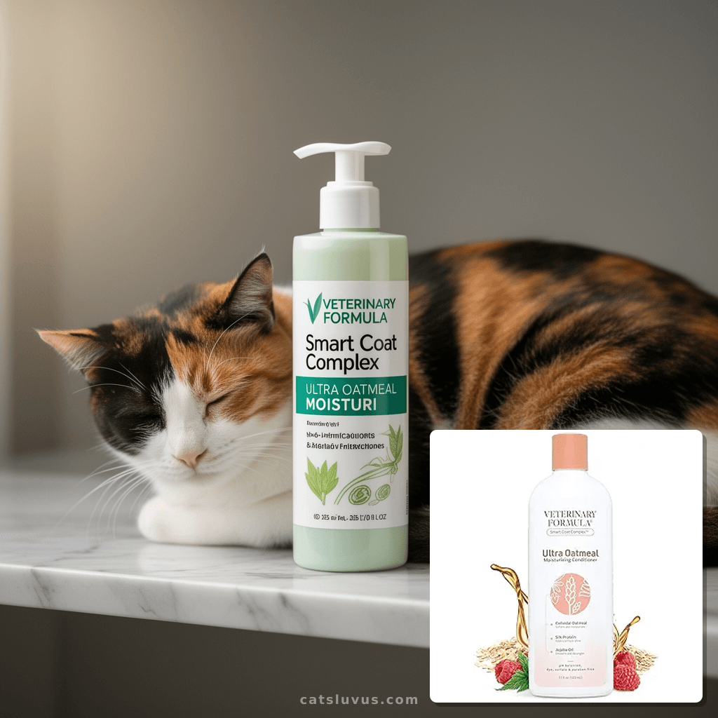 Veterinary Formula Smart Coat Complex Ultra Oatmeal Moisturi with cat - professional product lifestyle photo
