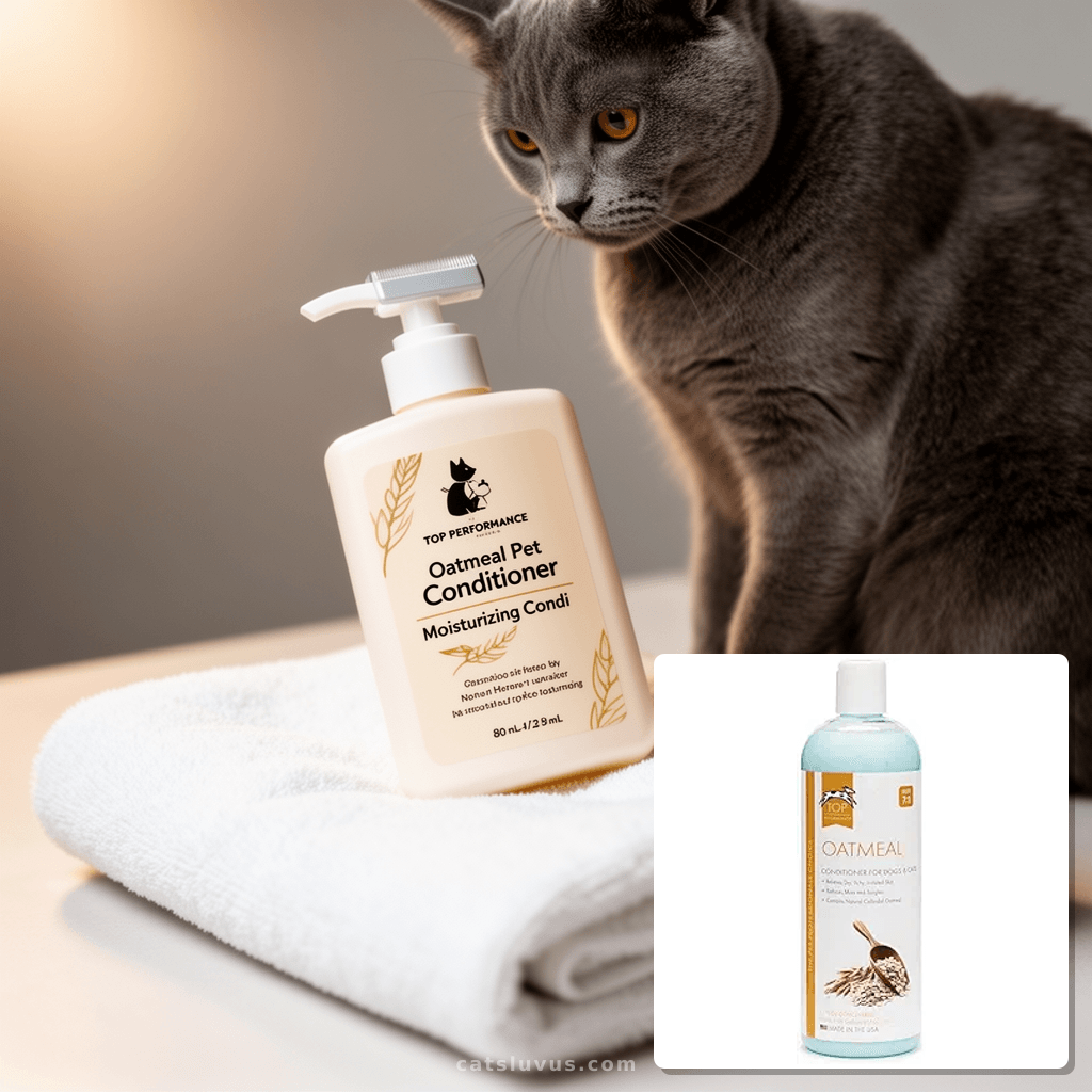 TOP PERFORMANCE Oatmeal Pet Conditioner - Moisturizing Condi with cat - professional product lifestyle photo