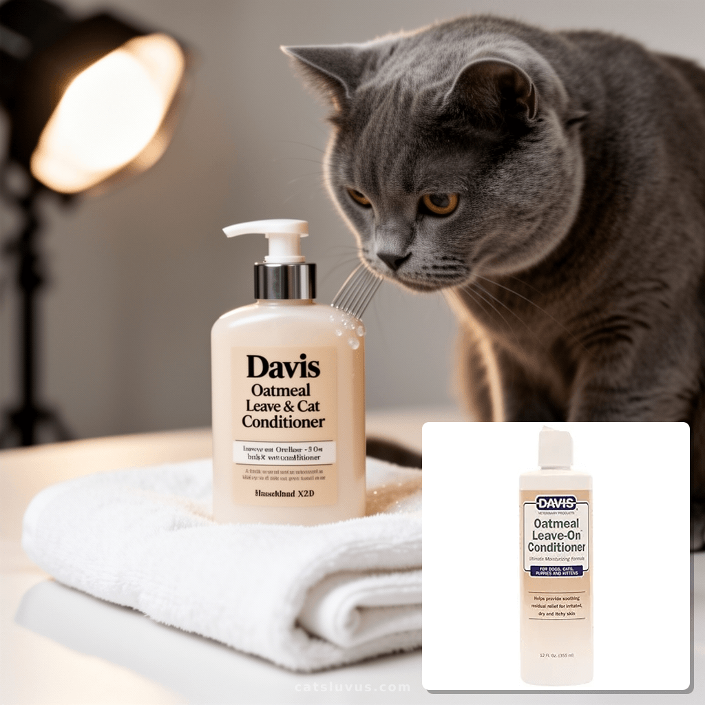 Davis Oatmeal Leave-On Dog & Cat Conditioner with cat - professional product lifestyle photo