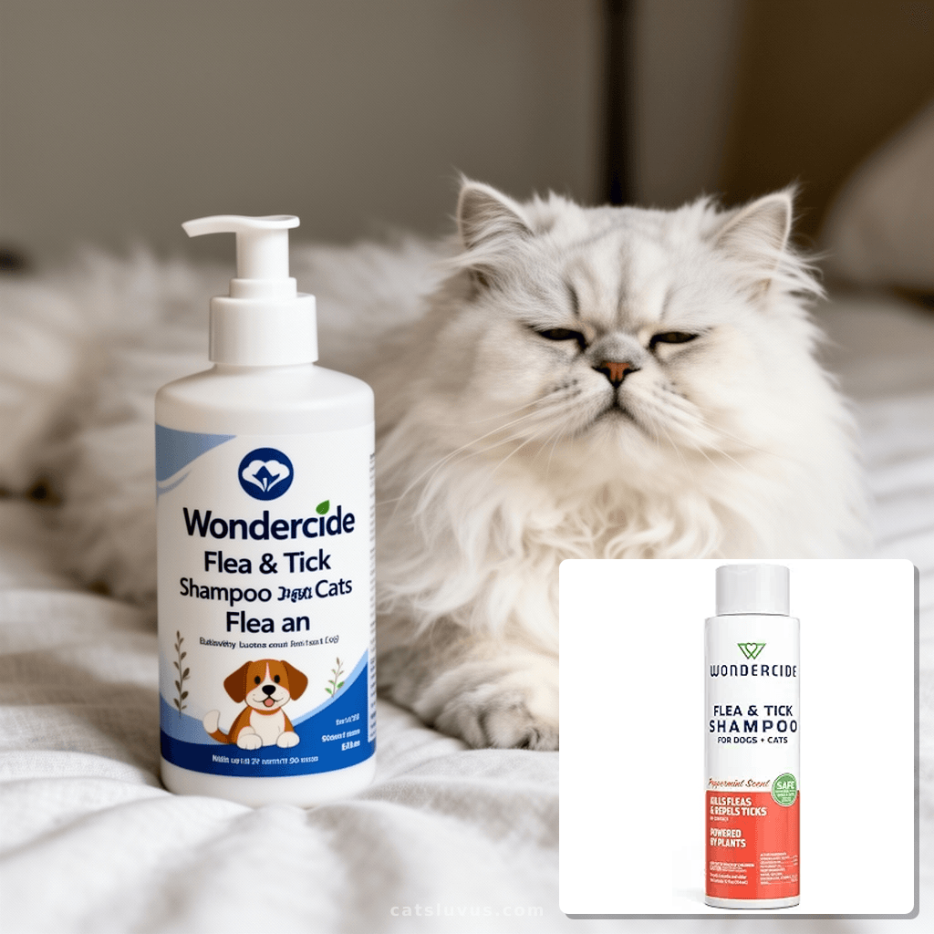 Wondercide - Flea & Tick Shampoo for Dogs and Cats - Flea an with cat - professional product lifestyle photo