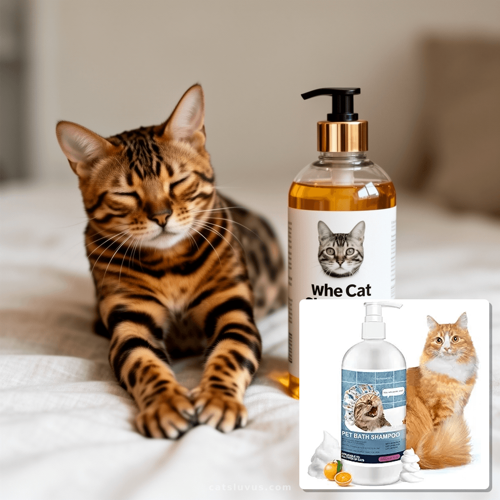500ml 16.9 Fl Oz Cat Shampoo for Cats and Kittens Gentle Car with cat - professional product lifestyle photo