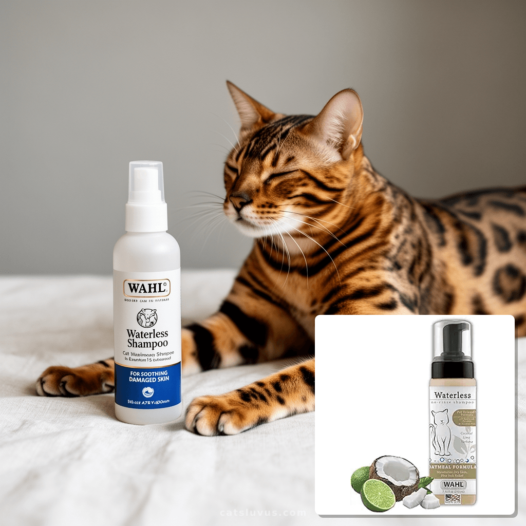 Wahl USA Cat Waterless Shampoo for Soothing Damaged Skin with cat - professional product lifestyle photo