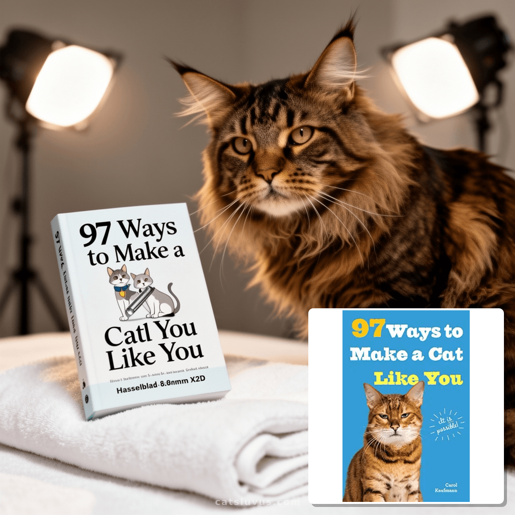97 Ways to Make a Cat Like You with cat - professional product lifestyle photo