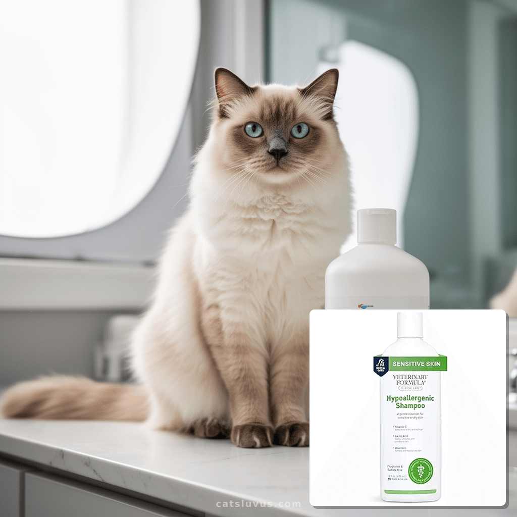 Veterinary Formula Clinical Care Hypoallergenic Shampoo for  with cat - professional product lifestyle photo