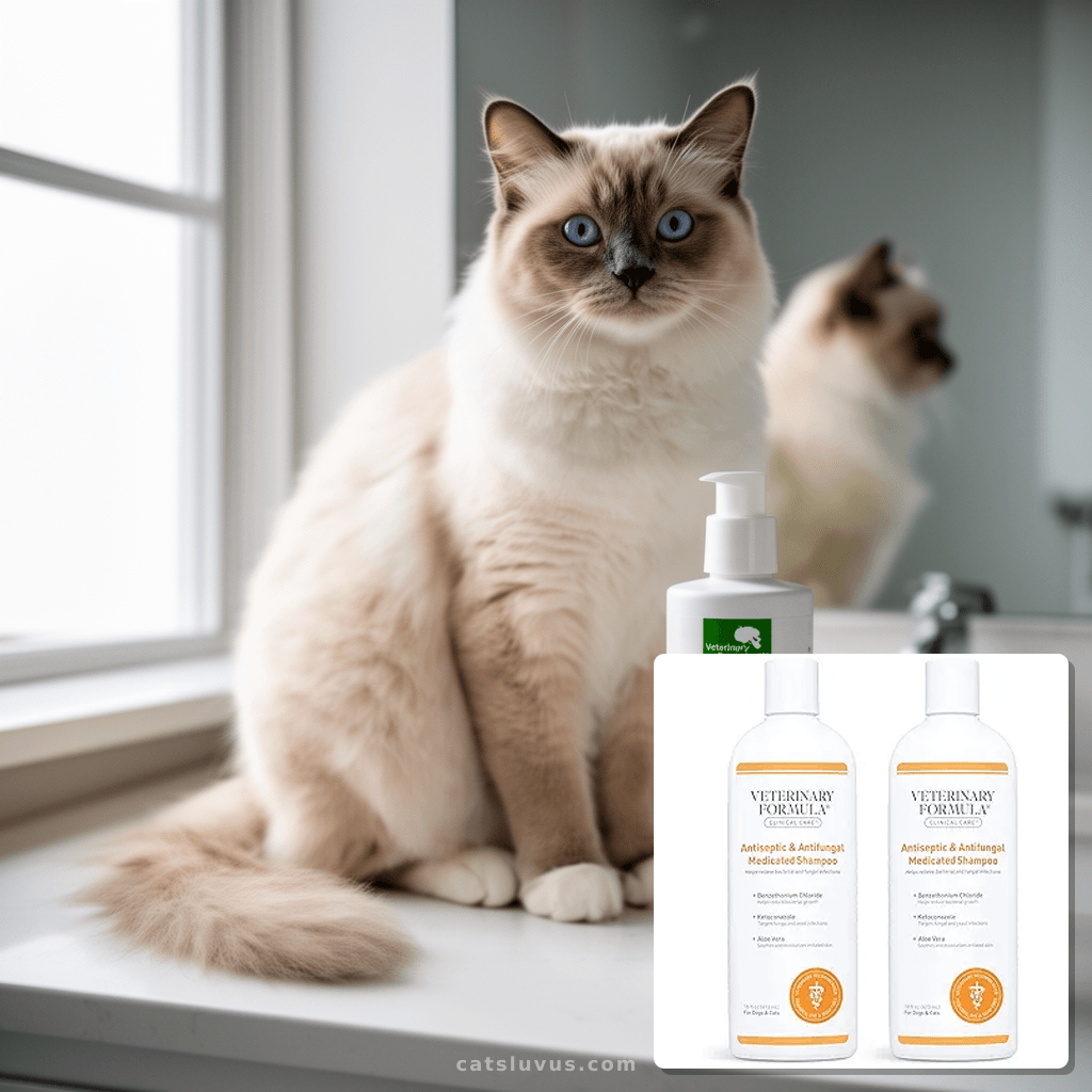 Veterinary Formula Clinical Care Antiseptic and Antifungal M with cat - professional product lifestyle photo