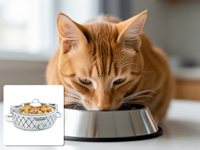 Cat owner reviewing best slow cookers for making cat food options for their pet in 2026