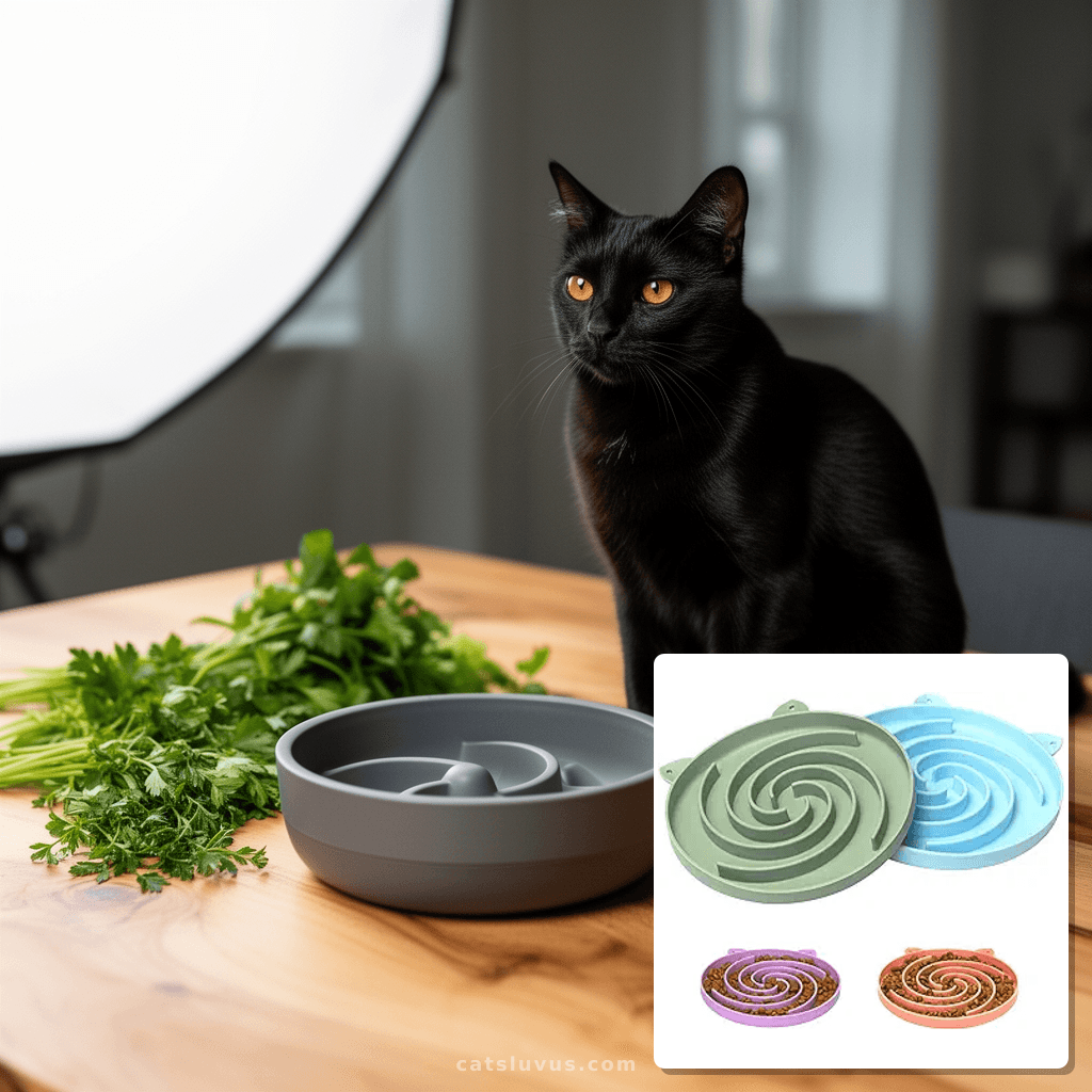 Slow Feeder Cat Bowl with cat - professional product lifestyle photo