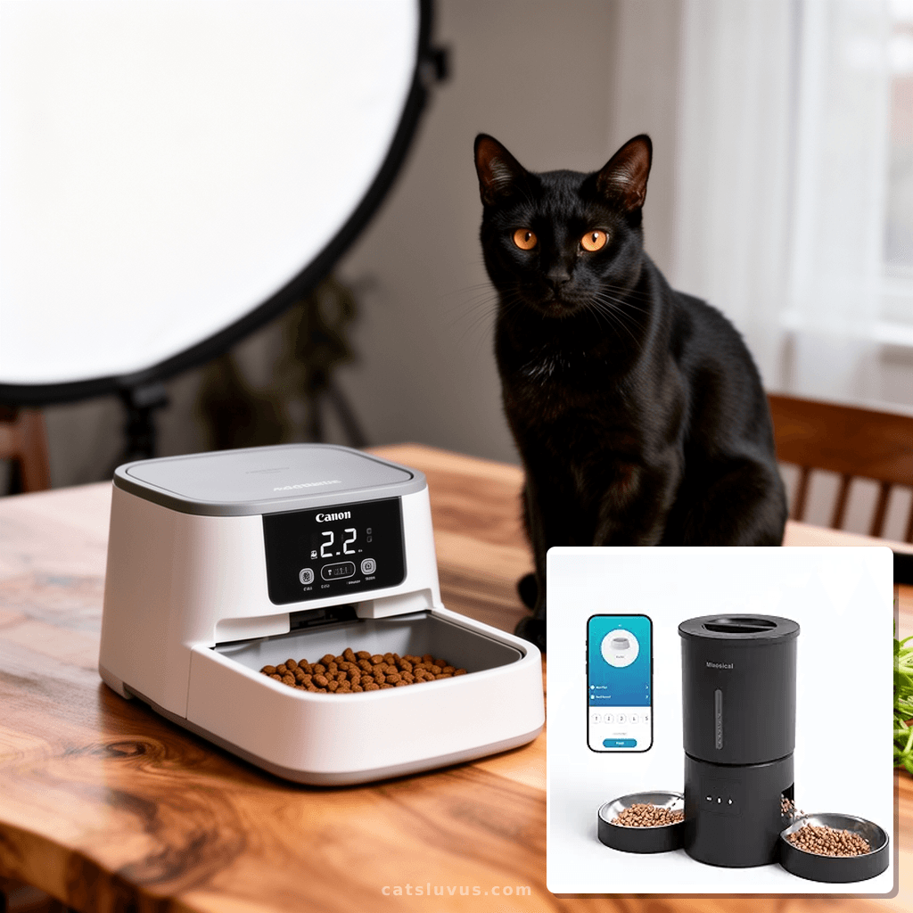 Automatic Cat Feeder 2 Cats with cat - professional product lifestyle photo