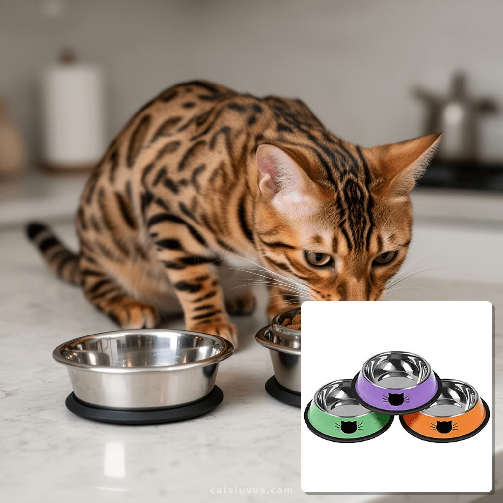 3 Pcs Non-Slip Stainless Steel Small Cat Food Bowls - with cat - professional product lifestyle photo