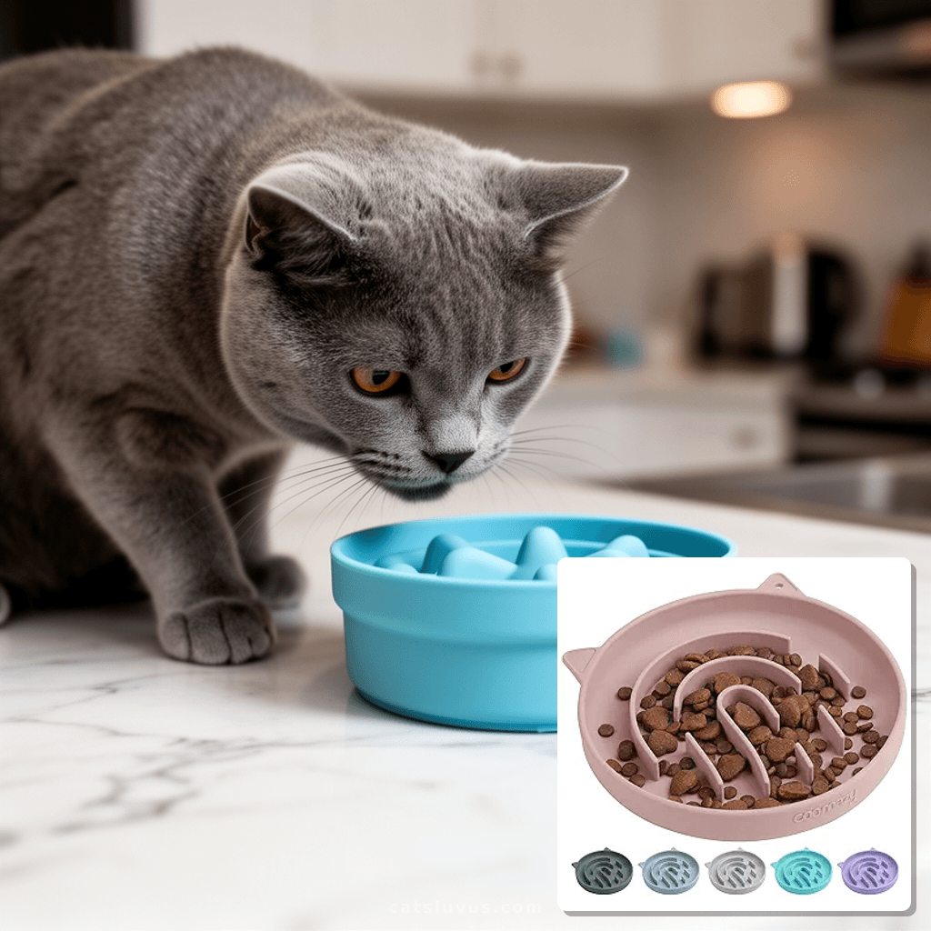 Coomazy Silicone Slow Feeder Dog Cat Bowls with cat - professional product lifestyle photo