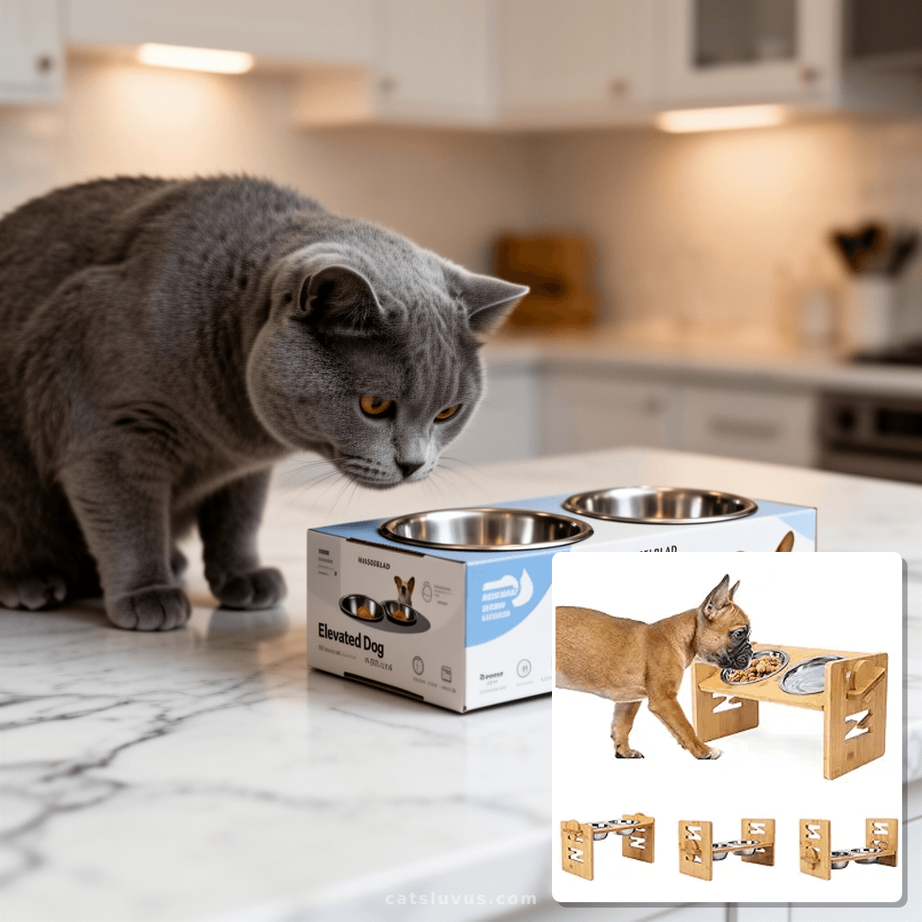 Elevated Dog Bowls with cat - professional product lifestyle photo