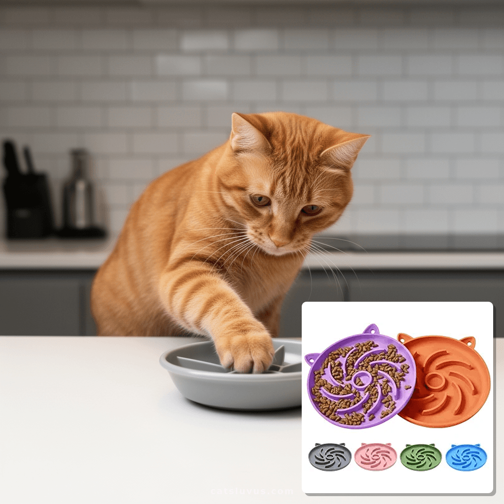 2Pcs Slow Feeder Cat Bowl with cat - professional product lifestyle photo