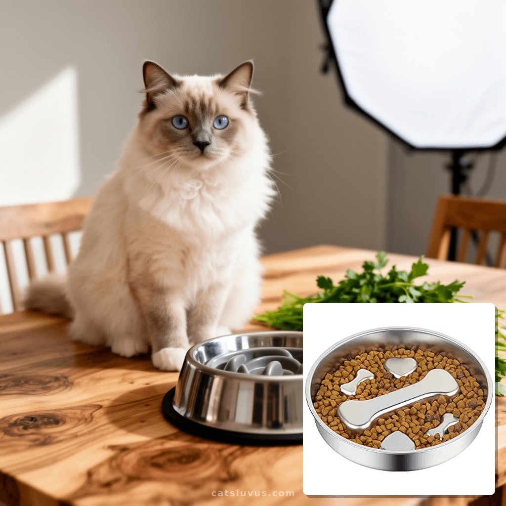 Slow Feeder Dog Bowl - 2 Cups Stainless Steel Dog Slow with cat - professional product lifestyle photo