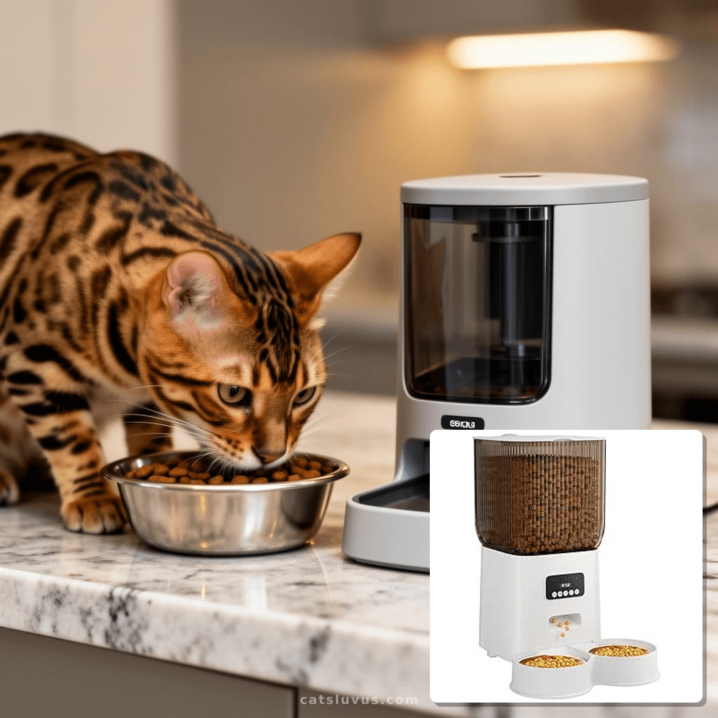 Automatic Cat Feeder with cat - professional product lifestyle photo