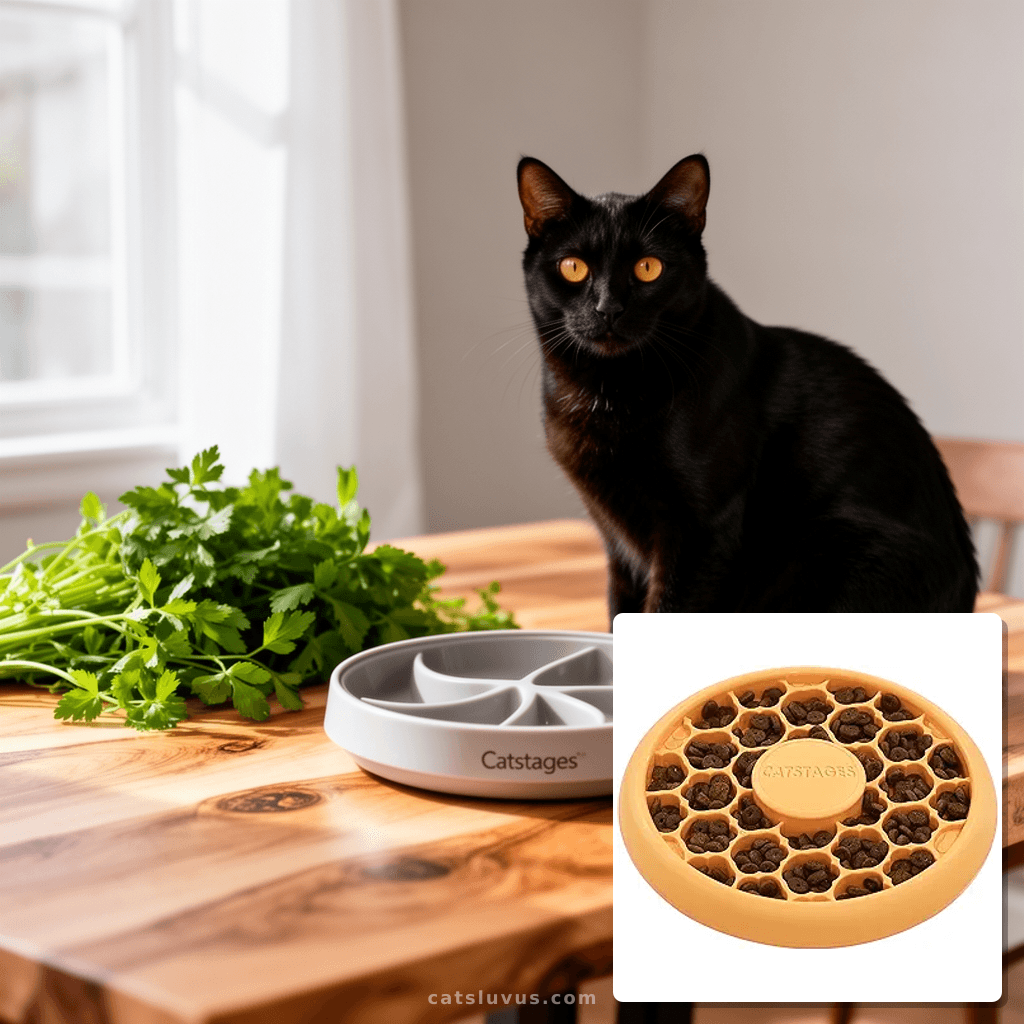 Catstages Cat Slow Feeder Bowl for Indoor Cats with cat - professional product lifestyle photo