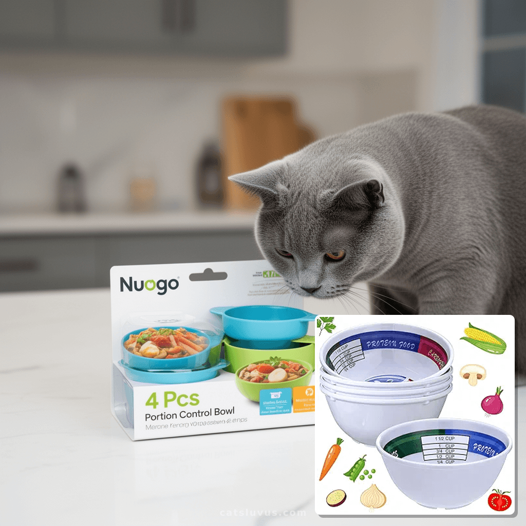 Nuogo 4 Pcs Portion Control Bowl Measuring Bowls Food with cat - professional product lifestyle photo
