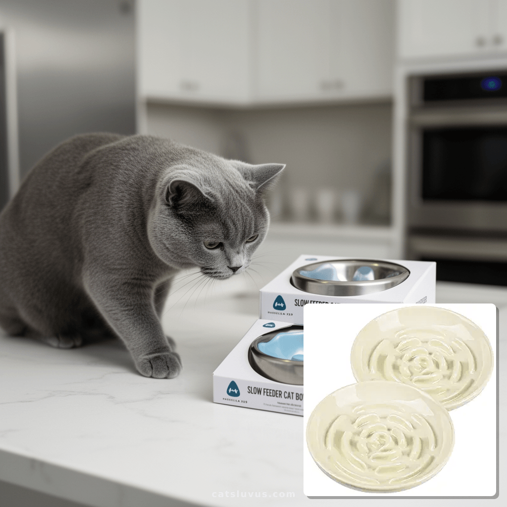 Slow Feeder Cat Bowl Set of 2 with cat - professional product lifestyle photo