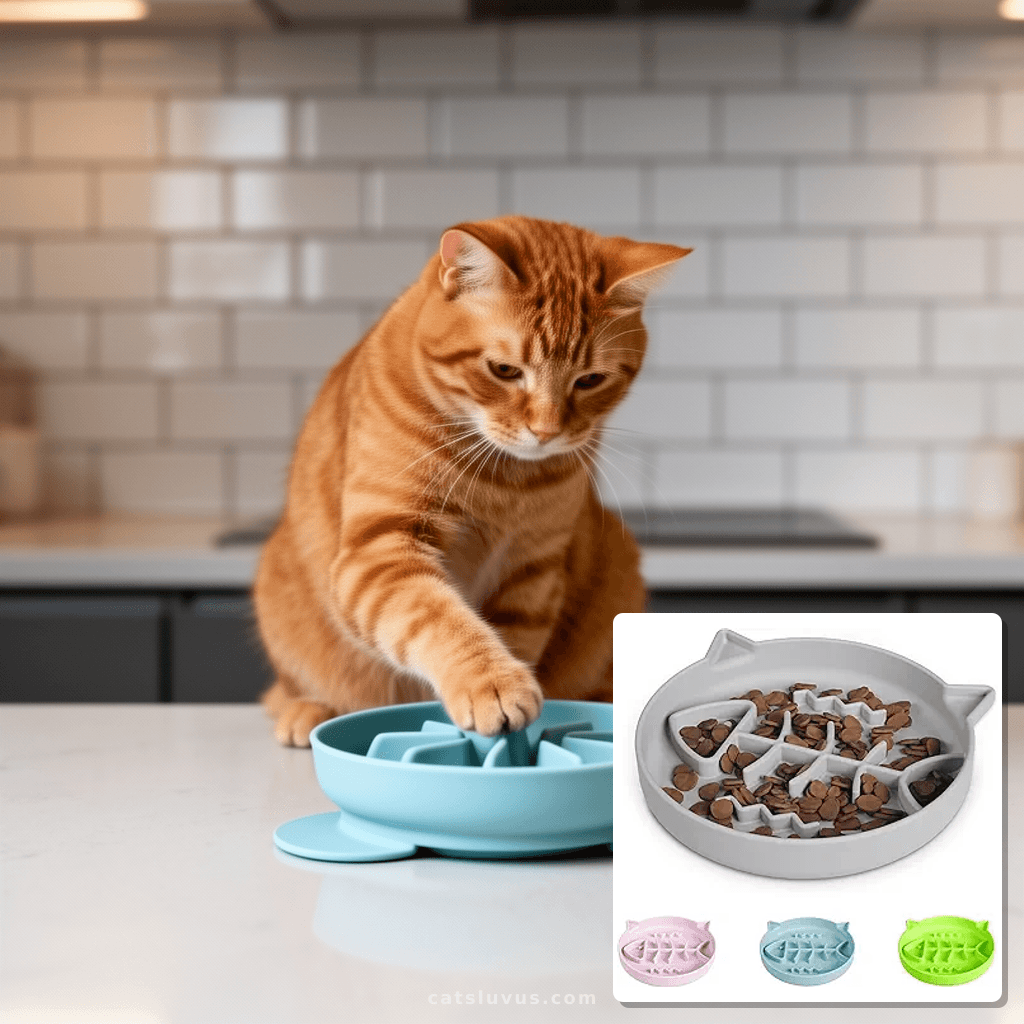 Silicone Cat Slow Feeder Bowl with Suction Cups - with cat - professional product lifestyle photo