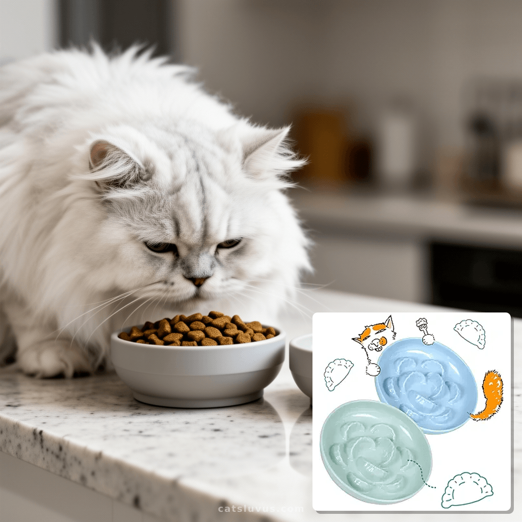 2 Pcs Cat Slow Feeder Bowl for Dry & Wet Food - Unbreakable with cat - professional product lifestyle photo
