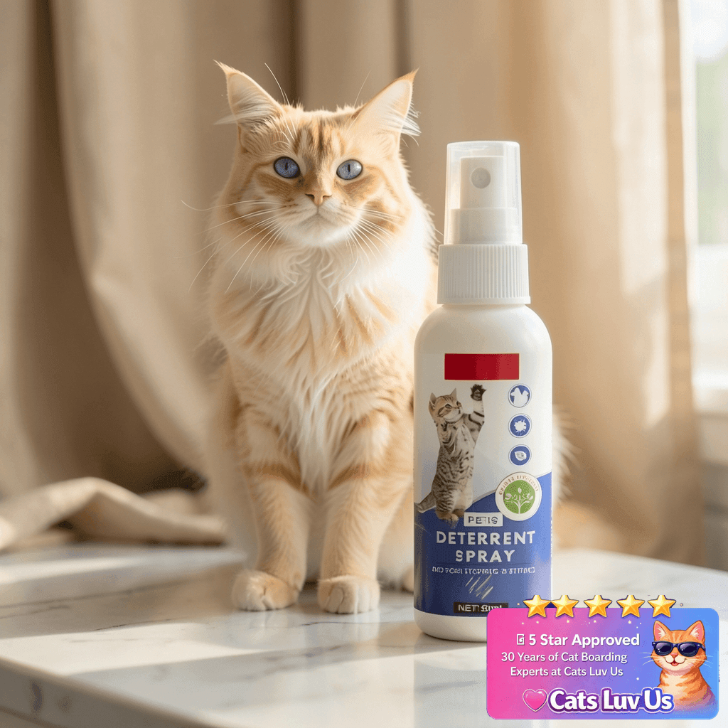 Tetra Cat Deterrent Spray for Furniture Protection with cat - professional product lifestyle photo
