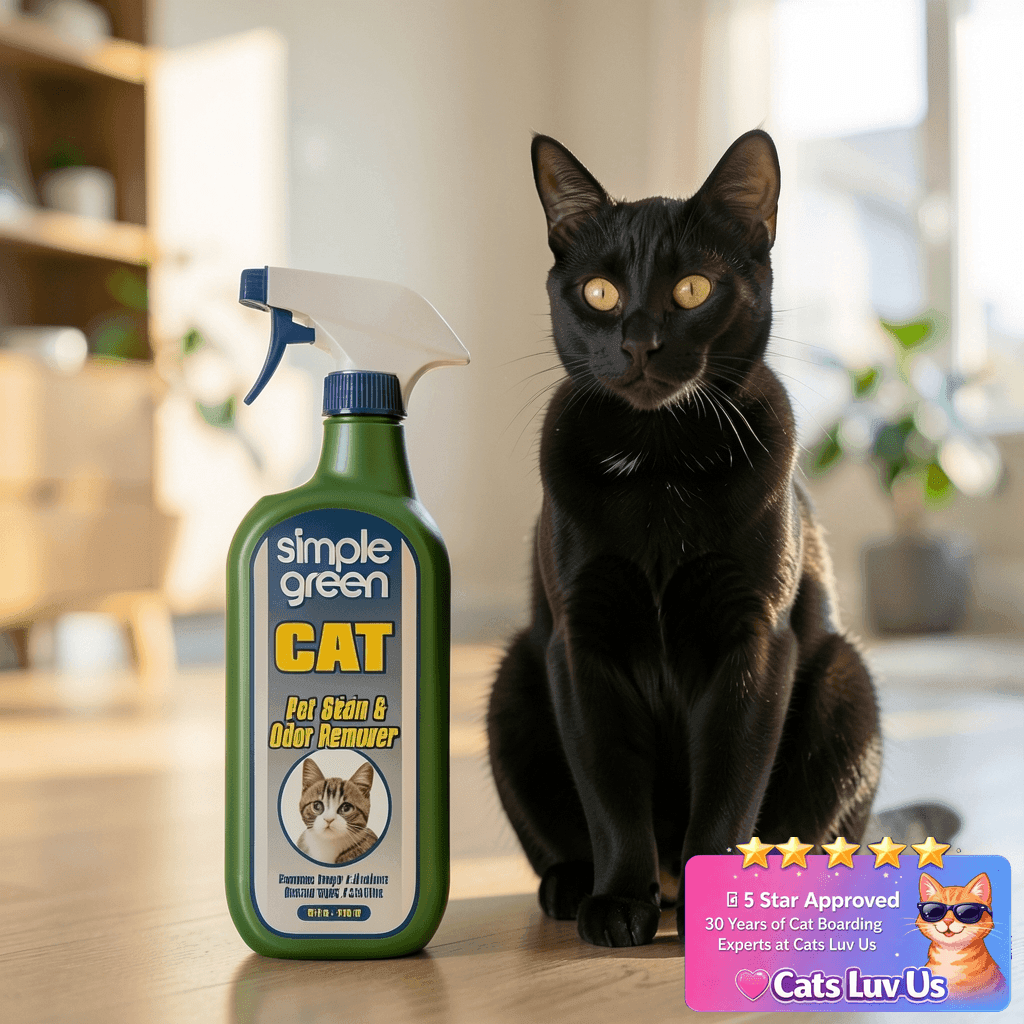 Cat Stain & Odor Remover - Enzyme Cleaner for Cat Urine with cat - professional product lifestyle photo