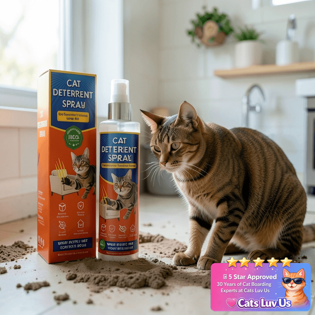 Jilca Cat Deterrent Spray with cat - professional product lifestyle photo