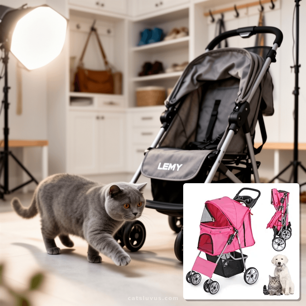 LEMY Foldable Pet Stroller with cat - professional product lifestyle photo