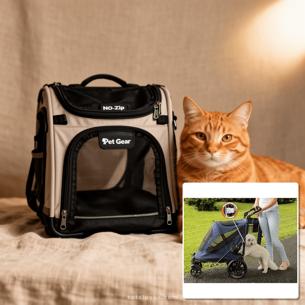 Pet Gear NO-Zip Pet Stroller with Dual Entry with cat - professional product lifestyle photo