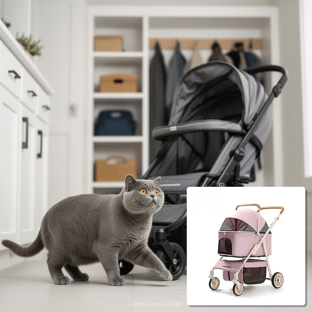 3-in-1 Pet Stroller for Cats & Dogs - 35lbs Upper Deck & 13l with cat - professional product lifestyle photo